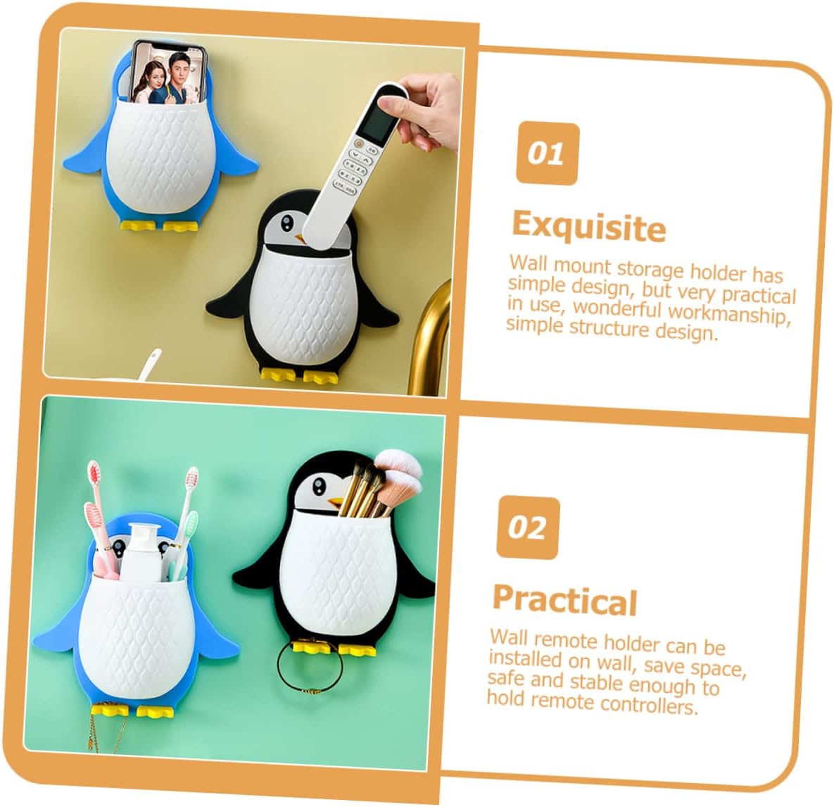 Penguin Wall Remote Control Holder (3pcs)